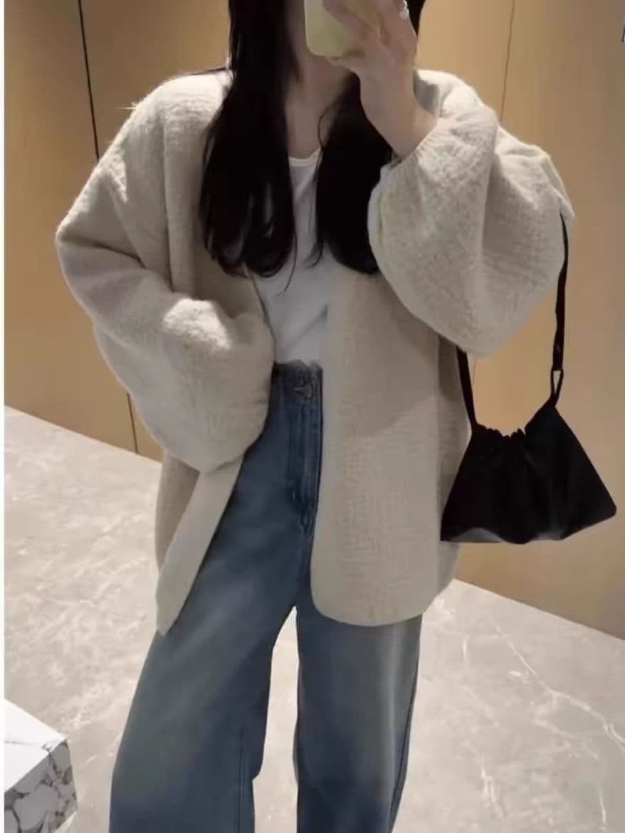 슈퍼 화재 새로운 나무 껍질 곡물 버블 재킷 봄 가을 느긋한 바람 스웨터 니트 오픈 가디건 루즈핏 재킷 상세 이미지 1