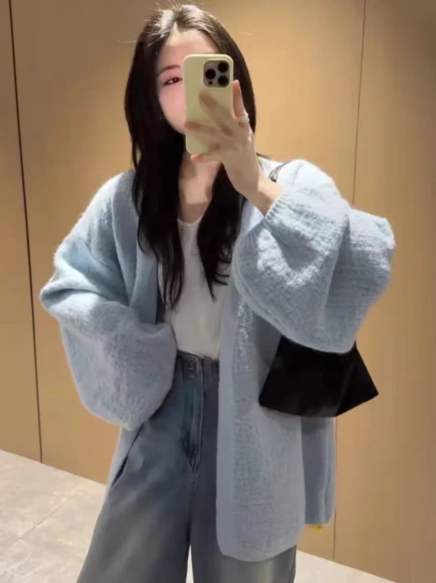 슈퍼 화재 새로운 나무 껍질 곡물 버블 재킷 봄 가을 느긋한 바람 스웨터 니트 오픈 가디건 루즈핏 재킷 상세 이미지 2