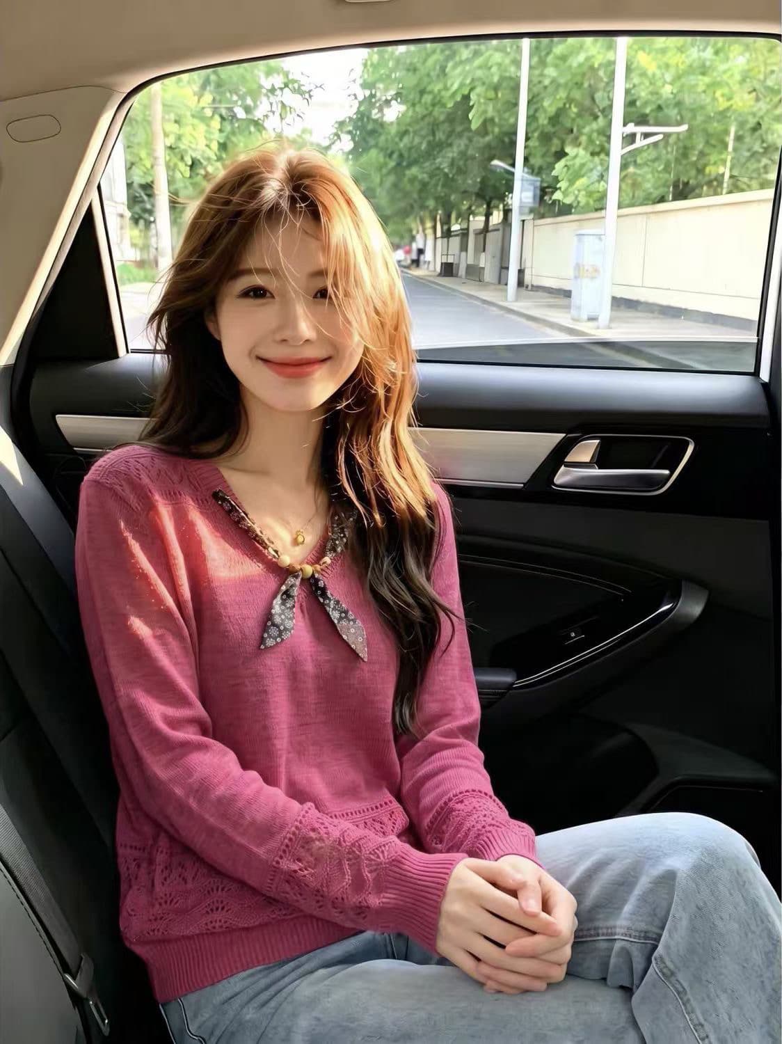 우아함 바람 스카프 칼라 홀로우 아웃 니트 스웨터 여성 사탕 색상 달콤함 다용도 외국 가스 긴팔 맨위 2026 년 연령 감소 이미지 2