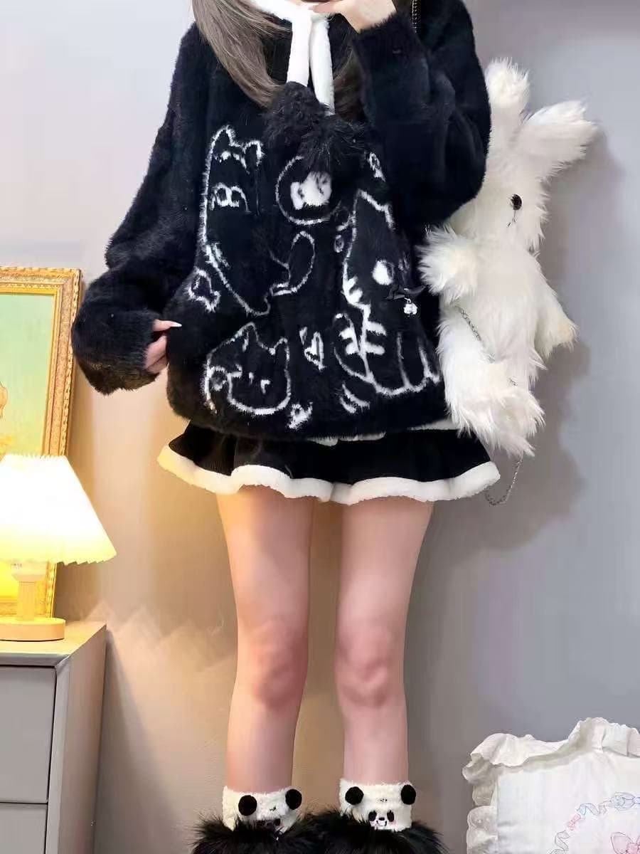 이문화 느긋한 Chic 고양이 부드러운 자매 스웨터 여자 가을 겨울 아메리칸 귀여운 부드러운 찹쌀 루즈핏 니트 스웨터 맨위 상세 이미지 5