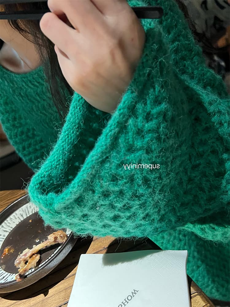 가을 겨울 의류 빅 사이즈 여성 의류 한 부서 레트로 두꺼운 바늘 스웨터 루즈핏 느긋한 고급 센스 부드러운 찹쌀 부드러운 풀오버 맨위 이미지 3