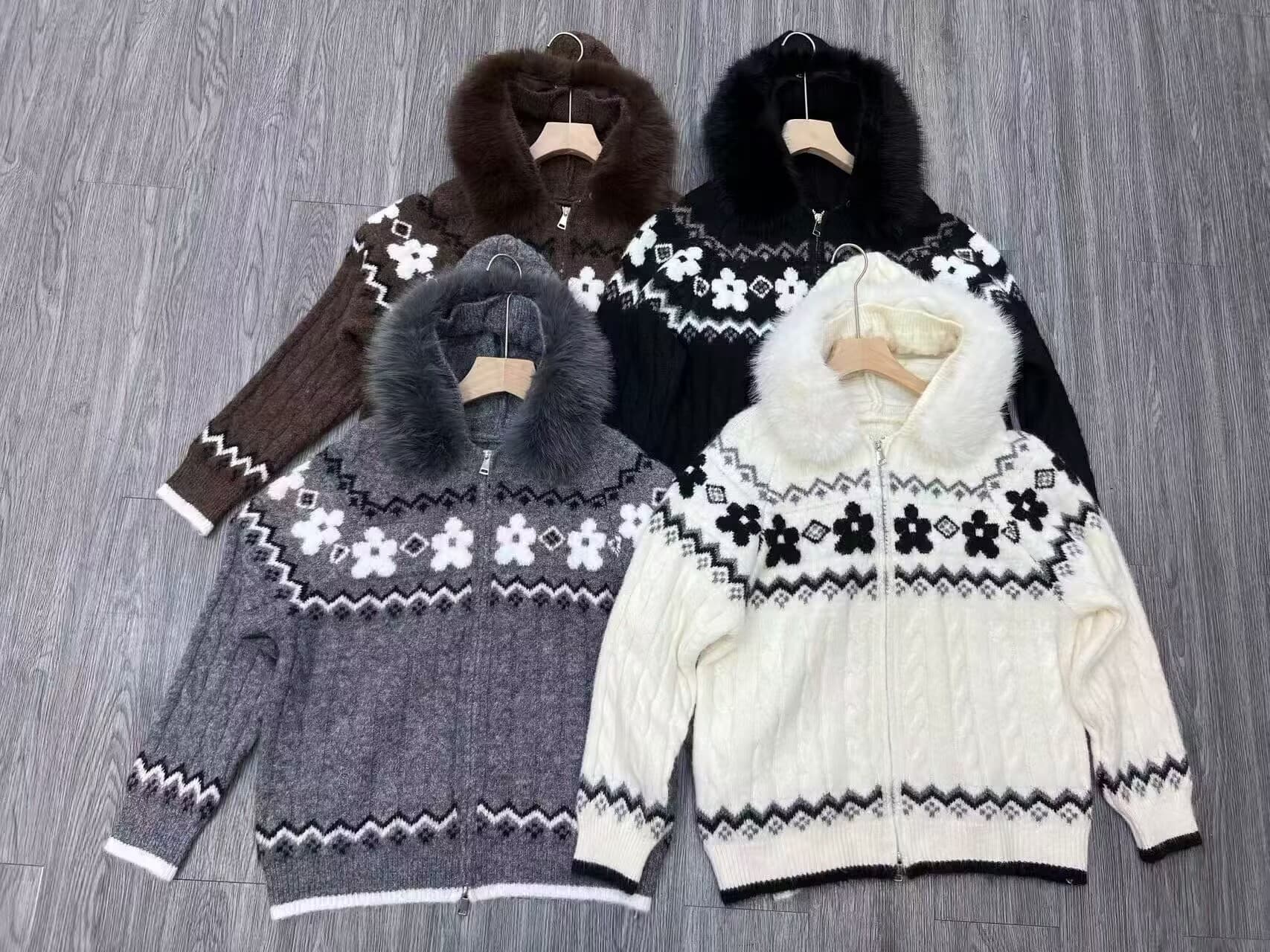 느긋한 바람 스웨터 여자 오픈 가디건 모피 칼라 재킷 공정한 섬 레트로 가을 겨울 착용 가져 가라. 새로운 니트 스웨터 맨위 이미지 2