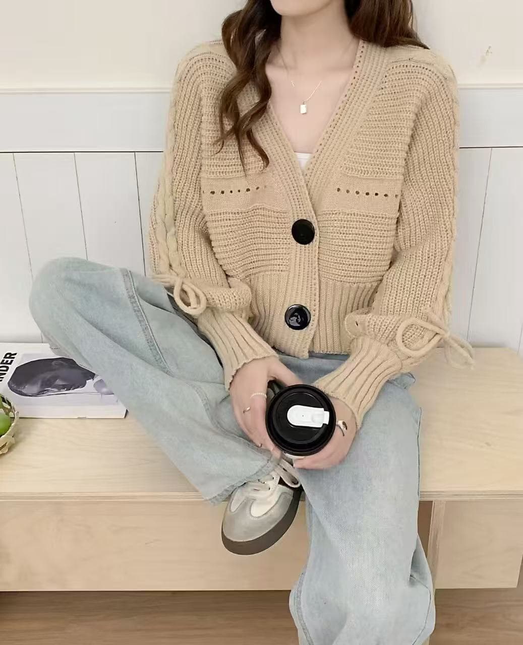아마존 대외 무역 AliExpress 가을 겨울철 새로운 니트 스웨터 스웨터 여자 V넥 오픈 가디건 쇼트 스타일 하이웨이스트 수리 몸 상세 이미지 19