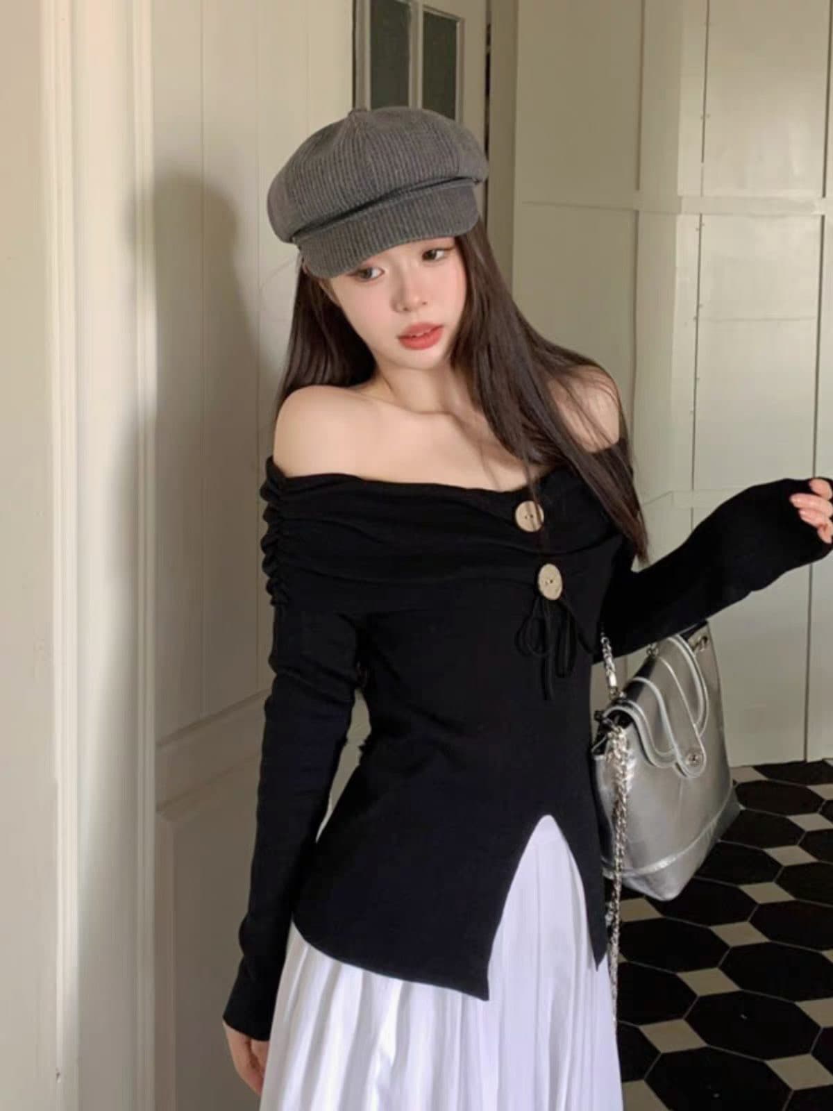 순수한 욕망 바람 섹시함 오프숄더 스트라이프 트임 만나는 작은 셔츠 여성 가을 겨울 인사이드 가져 가라. 디자인 센스 핫걸 쇼트 스타일 맨위 상세 이미지 3