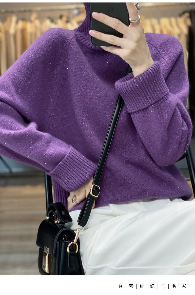 가을 겨울 새로운 보온 외국 가스 다용도 터틀넥 니트 스웨터 광택 실 두꺼운 작은 대중 풀오버 연령 감소 스웨터 여자 상세 이미지 3