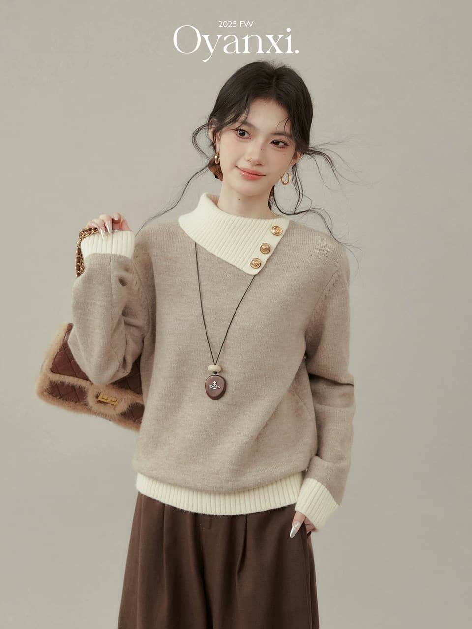 Ouyang 안녕하세요. 잠 못 이루는 밤 디자인 센스 배색 폴로 칼라 니트 스웨터 겨울 새로운 풀오버 긴팔 맨위