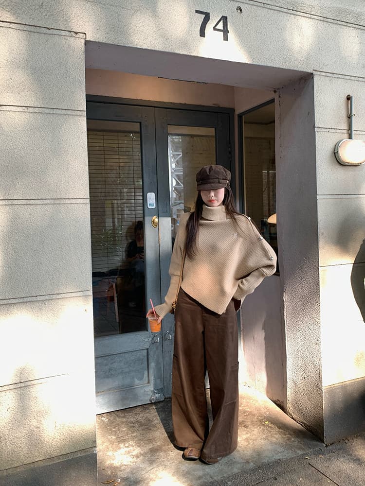 우 77 회색 불규칙 터틀넥 망토 니트 스웨터 여자 한 부서 작은 대중 디자인 센스 품격 루즈핏 맨위 가을 상세 이미지 18