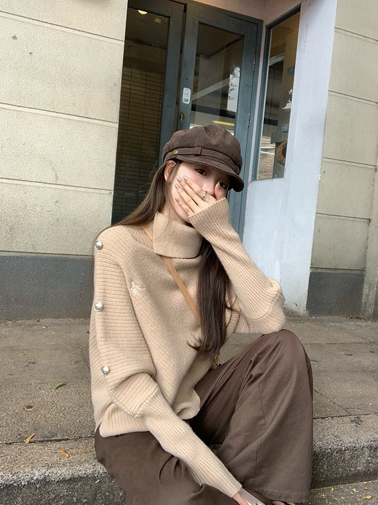 우 77 회색 불규칙 터틀넥 망토 니트 스웨터 여자 한 부서 작은 대중 디자인 센스 품격 루즈핏 맨위 가을 상세 이미지 19