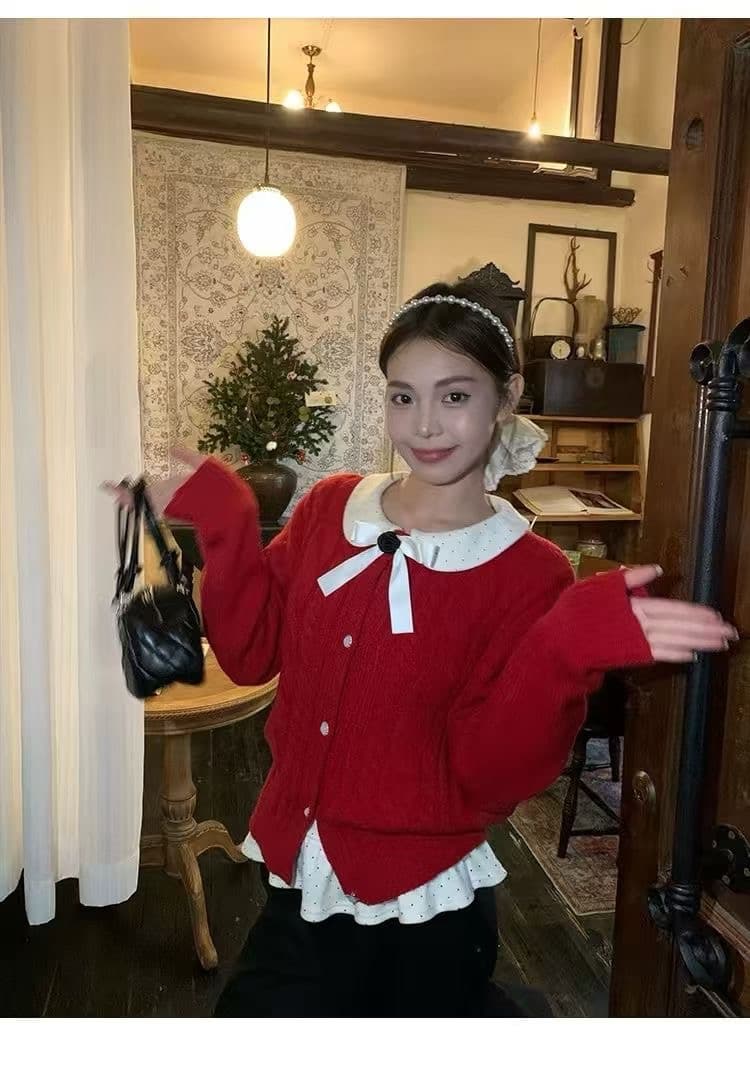 라운드 넥 꽈배기 니트 오픈 가디건 여성 코트 새로운 고급 센스 루즈핏 다용도 쇼트 스타일 맨위 스웨터 상세 이미지 5