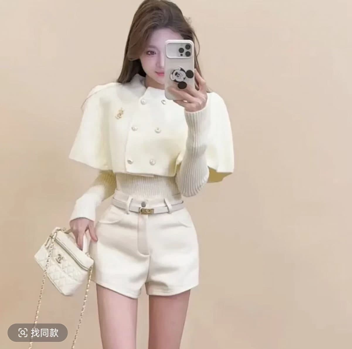 가을 겨울 새로운 작은 샤넬 스타일 싱글 줄 버튼 스탠드 칼라 망토 니트 숄 맨위 이미지 2
