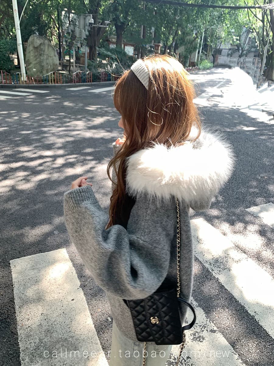 callmeear 큰 모피 칼라 스웨터 오픈 가디건 여성 코트 가을 겨울 루즈핏 슬림해 보이는 부드러운 찹쌀 니트 스웨터 이미지 4