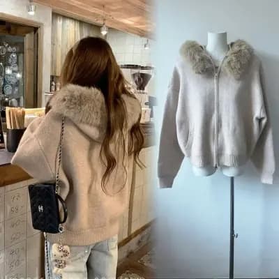 callmeear 큰 모피 칼라 스웨터 오픈 가디건 여성 코트 가을 겨울 루즈핏 슬림해 보이는 부드러운 찹쌀 니트 스웨터 이미지 2