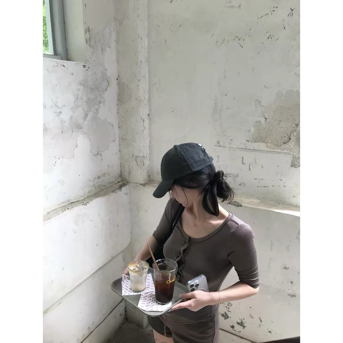 sheepland 욕망 숨겨진 심장 기계 주간 실크 양모 헨리 칼라 반소매 티셔츠 레이스 슬립 속옷 두 조각 여성 세트 상세 이미지 4