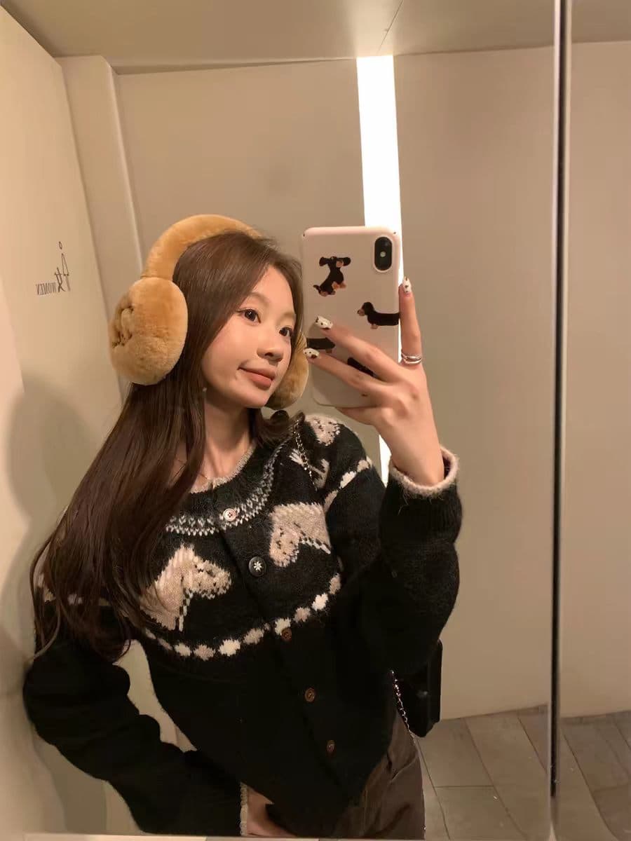 im ~까지 어린애 같은 작은 말 양모 혼방 작은 말 자카드 부드러운 찹쌀 털 센스 삽입 어깨 소매 오픈 가디건 스웨터 여자 가을 겨울 이미지 2