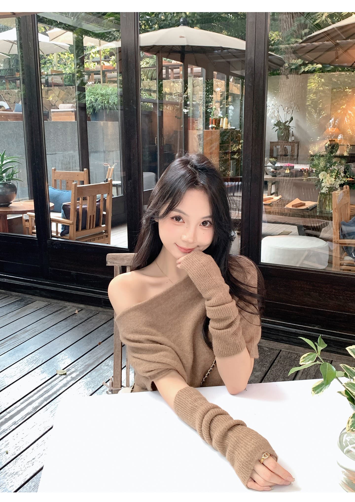 마 하이 양모 혼합 오프숄더 소매 커버 스웨터 여자 가을 겨울 느긋한 고급 센스 비스듬한 어깨 의류 인사이드 가져 가라. 상세 이미지 11