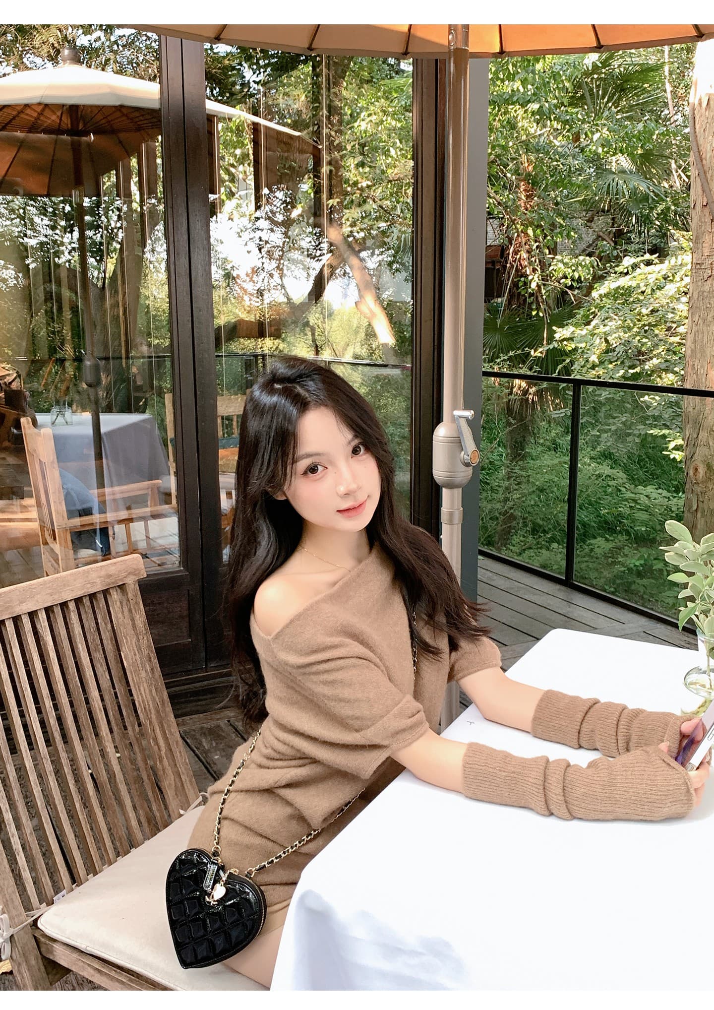 마 하이 양모 혼합 오프숄더 소매 커버 스웨터 여자 가을 겨울 느긋한 고급 센스 비스듬한 어깨 의류 인사이드 가져 가라. 상세 이미지 12