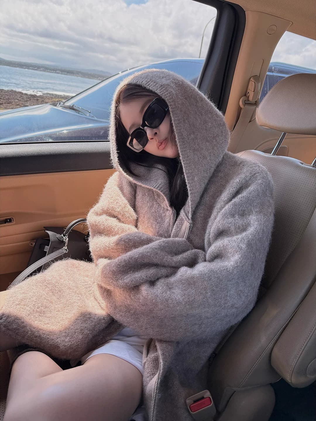 한 부서 분위기 센스 느긋한 후드 스웨터 여성 코트 가을 겨울철 착용 가져 가라. 루즈핏 니트 오픈 가디건 외부 잡아라. 의류 상세 이미지 1