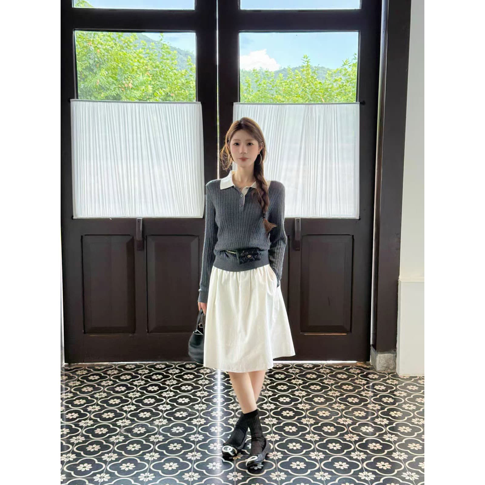 프랑스식 POLO 칼라 몸매 가꾸기 니트 스웨터 여성 2026 가을 새로운 레트로 출퇴근 긴팔 자켓 스웨터 여성 상세 이미지 5