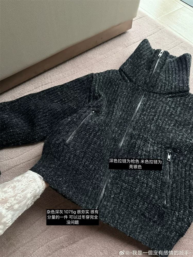 무거운 두꺼운 바늘 4 가지 색상 세트 염색 니트 스웨터 오픈 가디건 양모 지퍼 스웨터 코트 상세 이미지 1