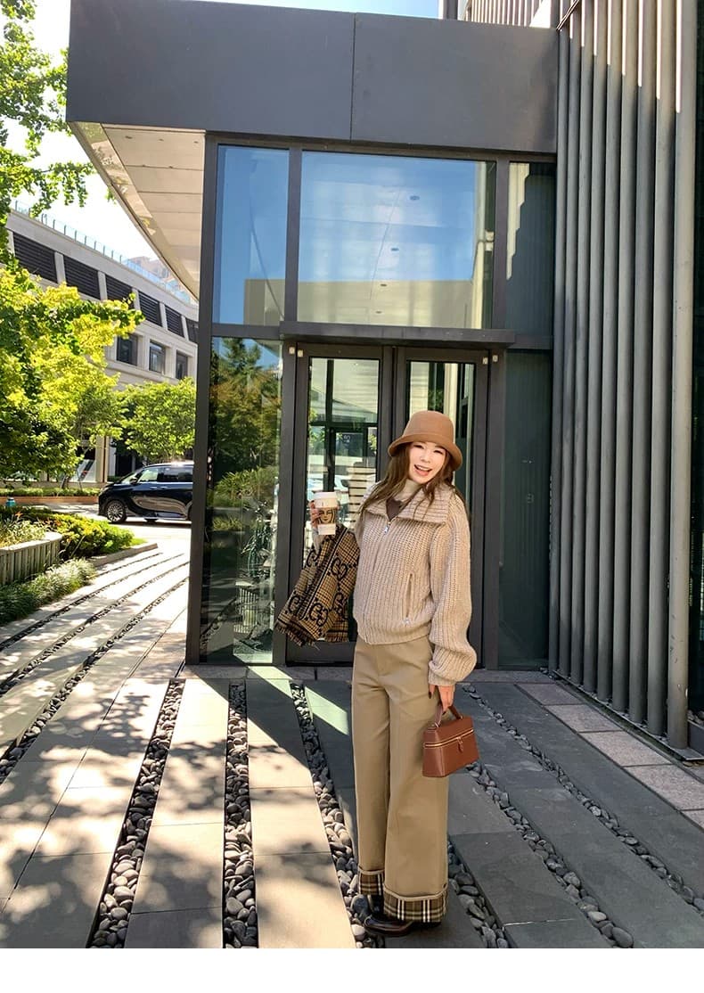 느긋한 바람 양모 니트 오픈 가디건 여성 루즈핏 터틀넥 스웨터 코트 가을 겨울 상세 이미지 25