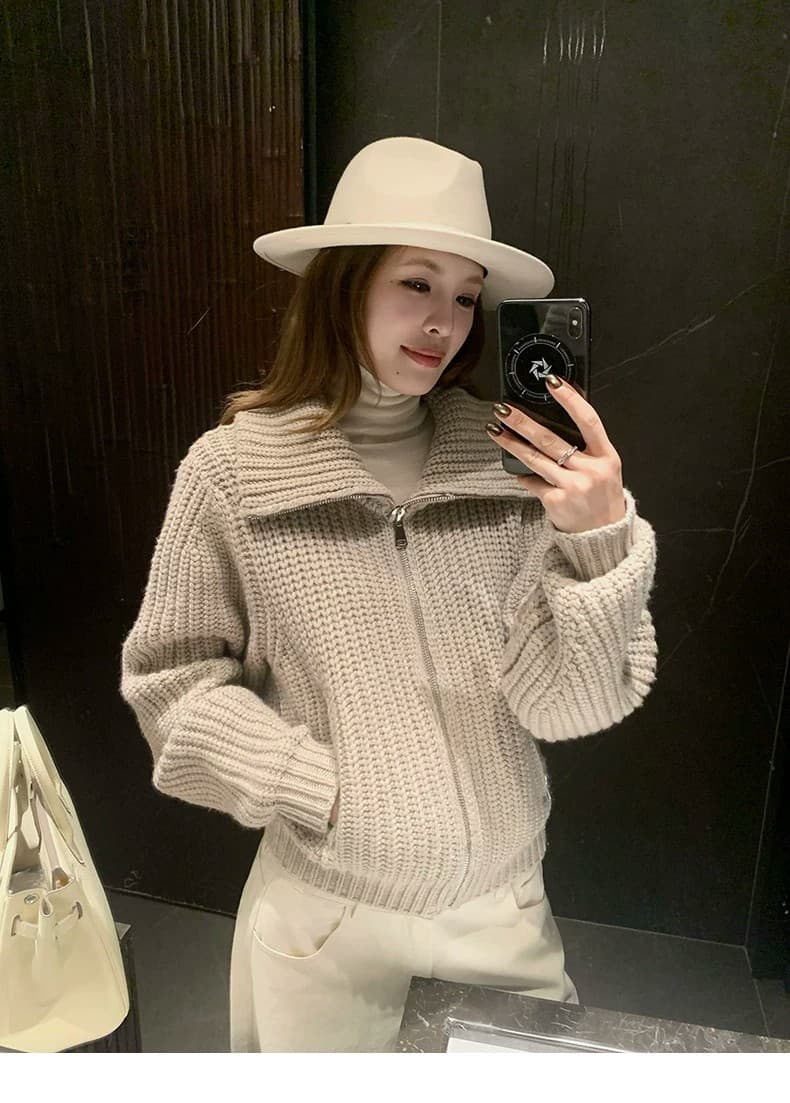 느긋한 바람 양모 니트 오픈 가디건 여성 루즈핏 터틀넥 스웨터 코트 가을 겨울 상세 이미지 27