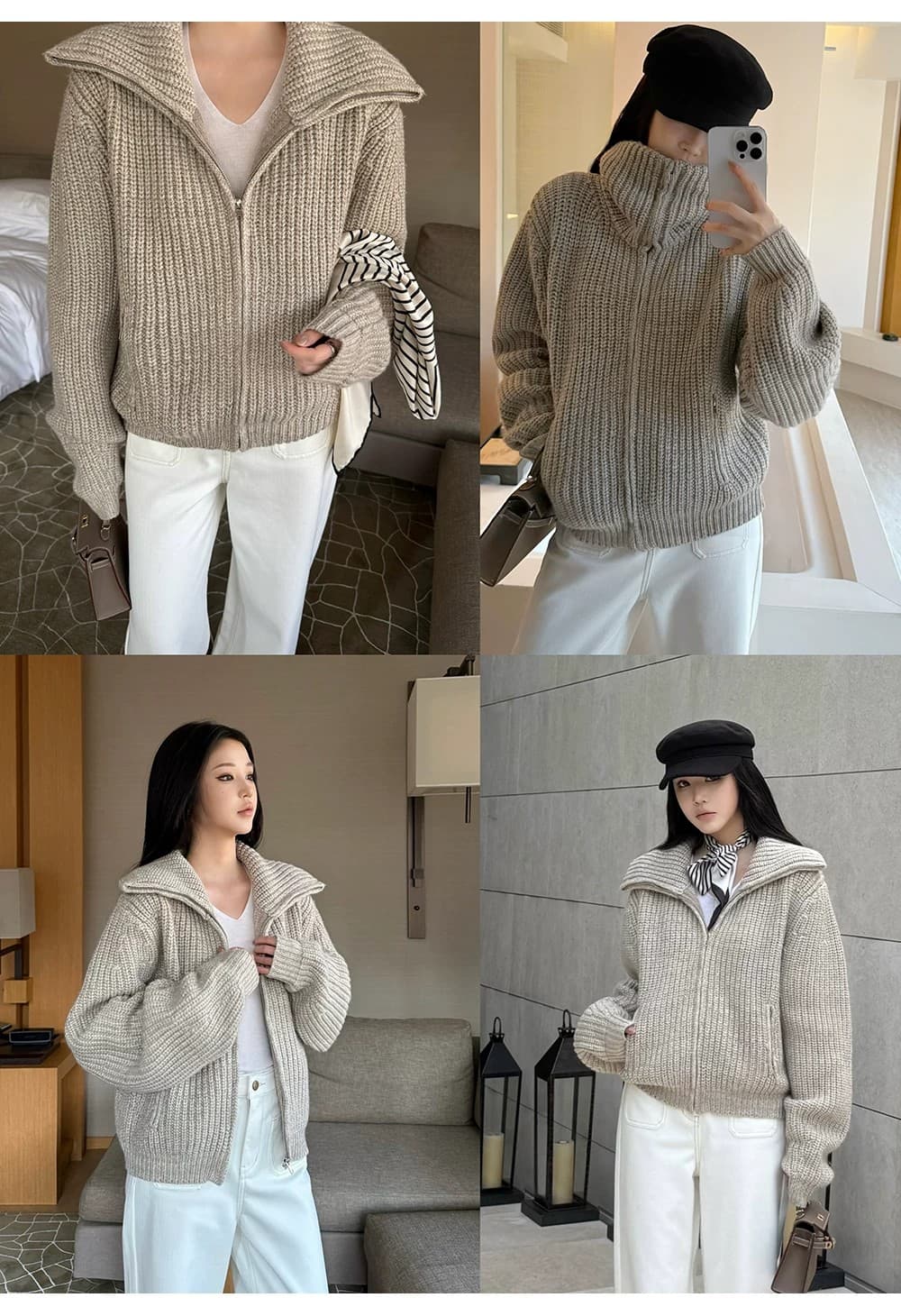 느긋한 바람 니트 오픈 가디건 여성 가을 겨울철 지퍼 스웨터 코트 상세 이미지 10