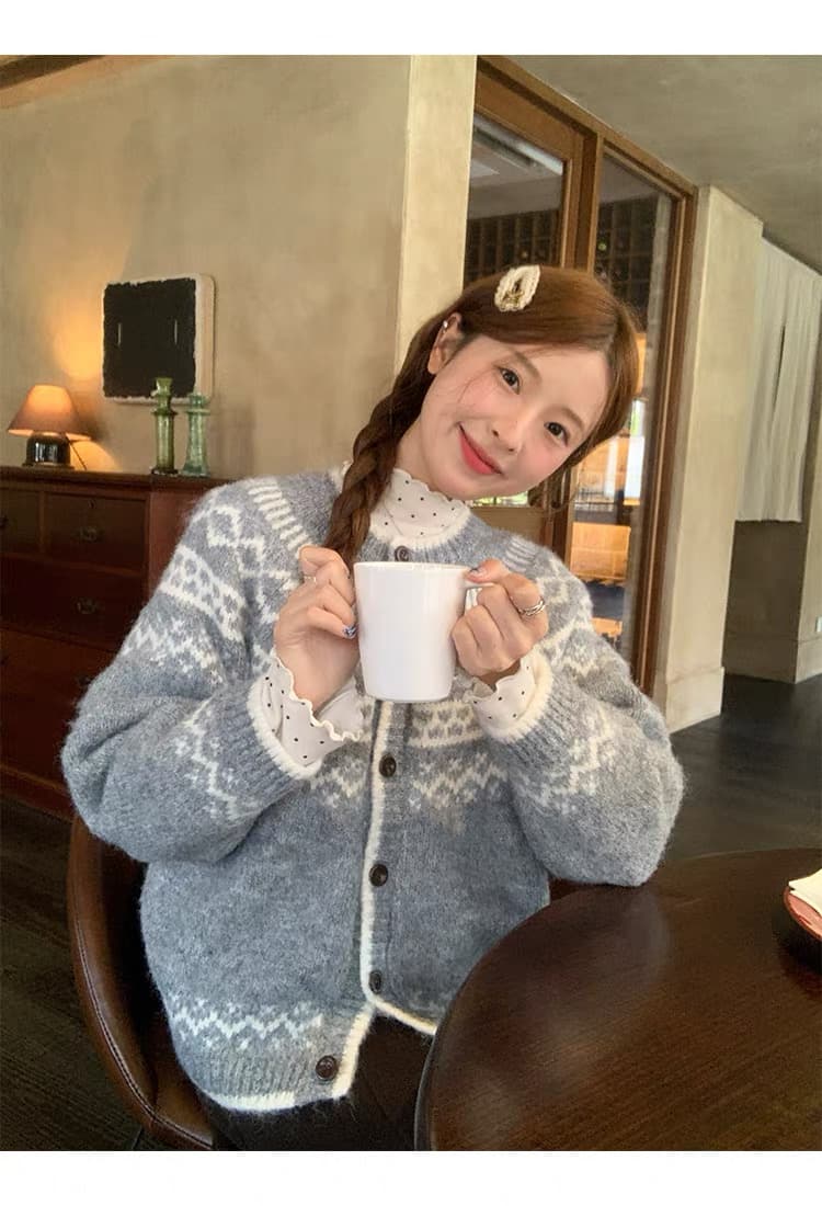 레트로 공정한 섬 스웨터 오픈 가디건 2026 가을 한 부서 분위기 센스 다용도 부드러운 찹쌀 느긋한 맨위 이미지 3