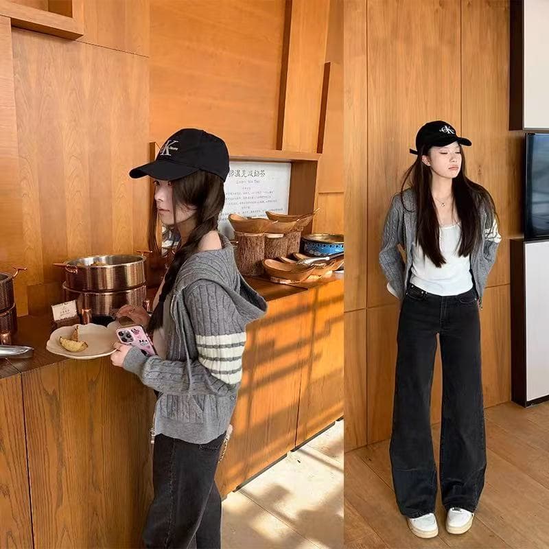 한국 스타일 느긋한 바람 긴팔 후드 스웨터 학원 스타일 인사이드 가져 가라. 클래식 후드 꽈배기 니트 오픈 가디건 여성 가을 겨울