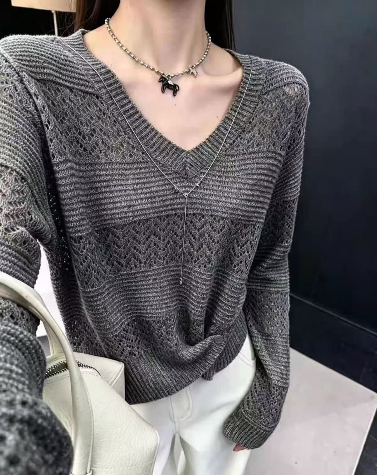 아메리칸 레트로 스트라이프 니트 스웨터 여성 조기 가을 꽈배기 V넥 스웨터 슬림해 보이는 핫걸 맨위 트렌디 상세 이미지 1
