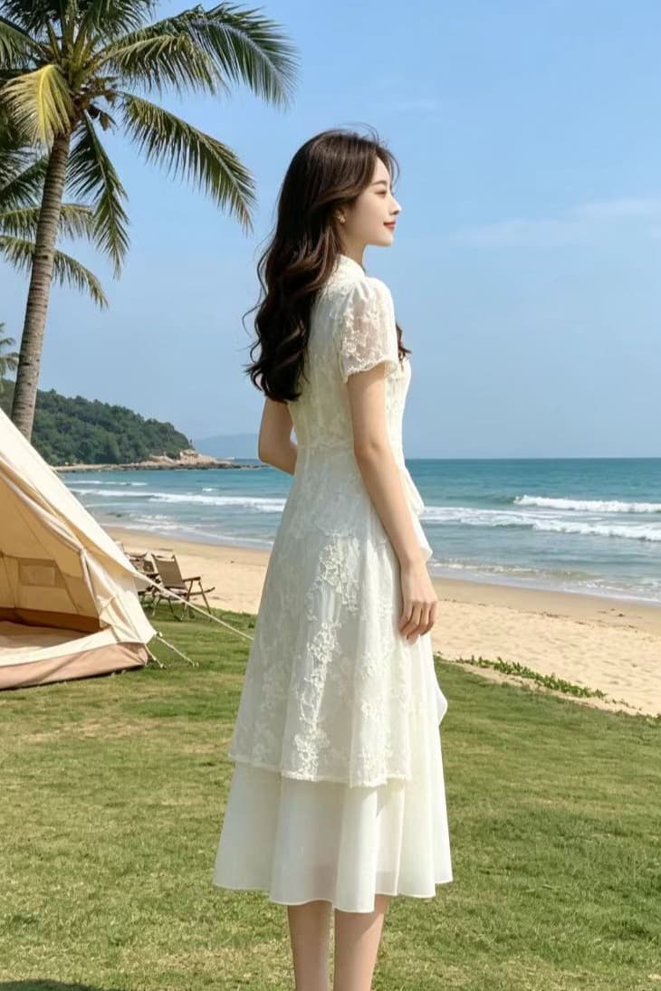 해변가 휴가 불규칙 연꽃 잎 패치워크 드레스 고급 여름 몸매 가꾸기 개선 치파오 새로운 중식 드레스 이미지 6