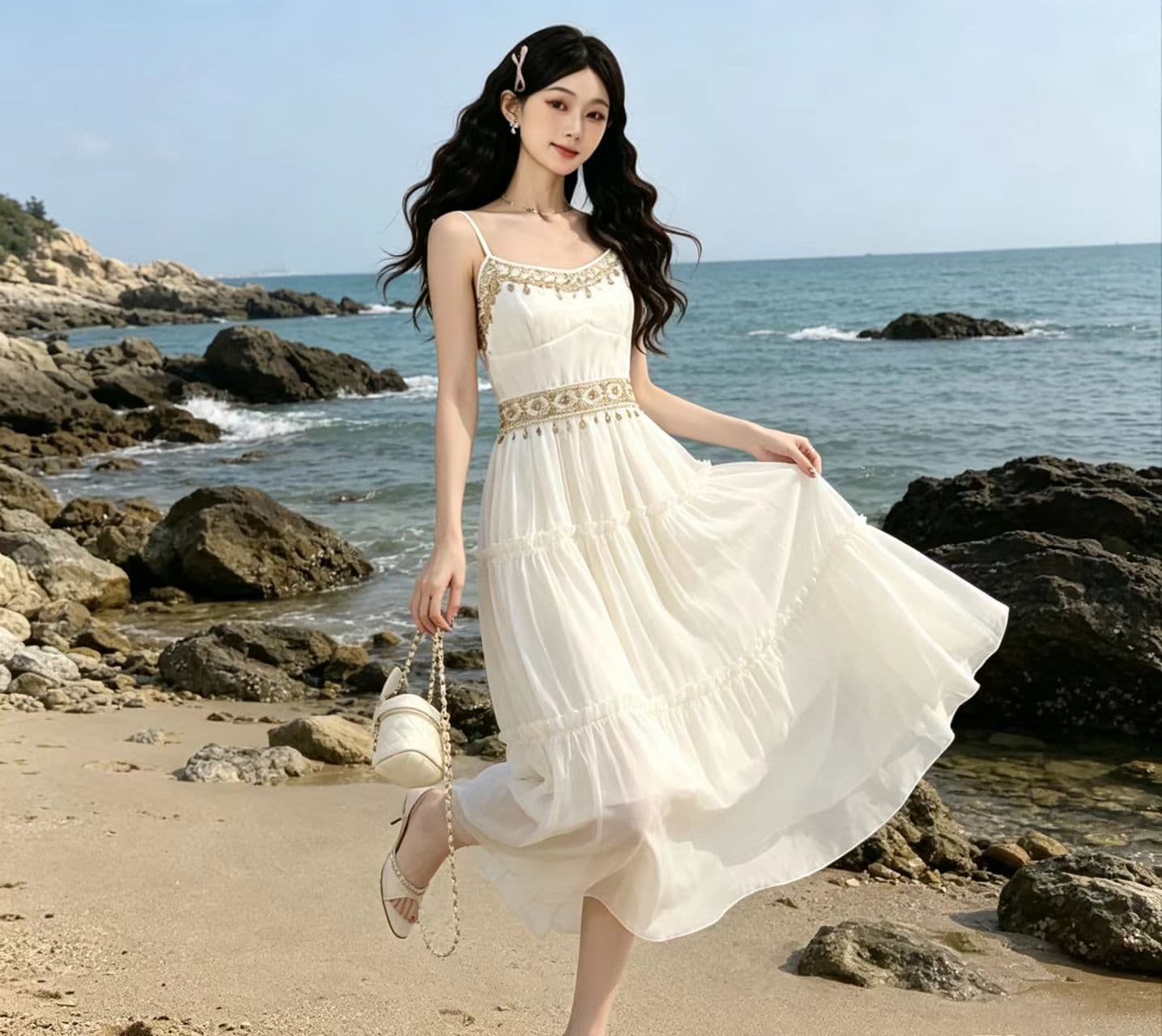 운남 관광 보헤미안 V넥 슬립 드레스 아이들 여름 디자인 센스 슈퍼 잘 생긴 고유 한 아름다운 롱 스커트 상세 이미지 12