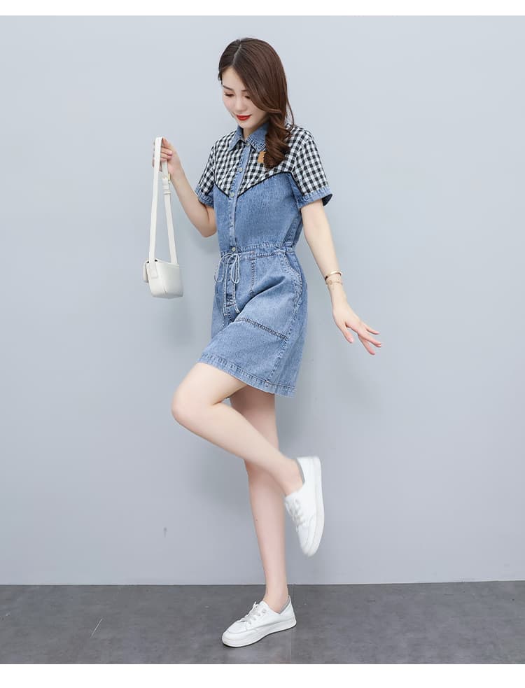 패션 패치워크 레트로 데님 여성 드레스 2026 여름 새로운 루즈핏 연령 감소 표지 고기 슬림해 보이는 빅 사이즈 치마 상세 이미지 17