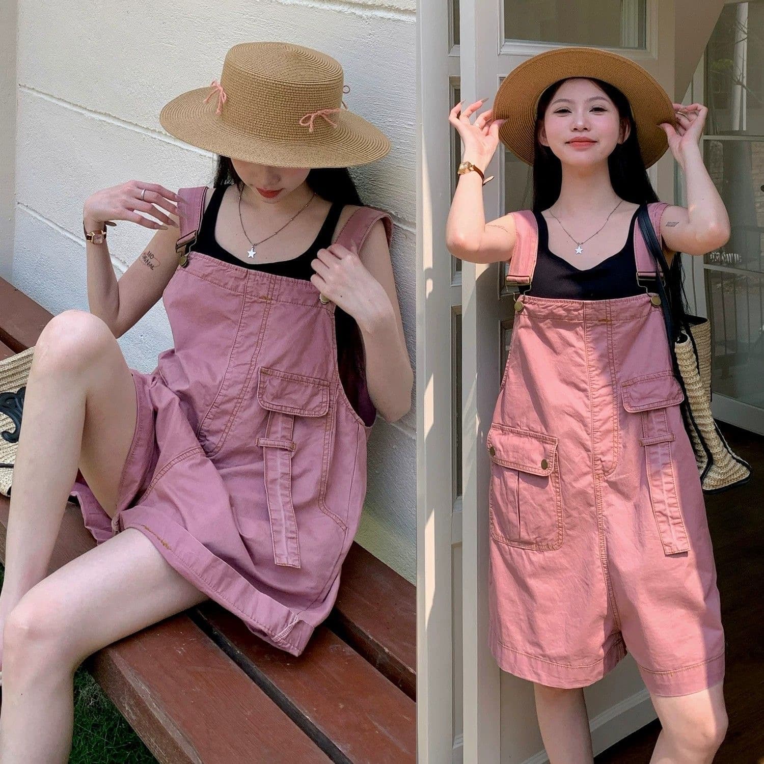 데님 멜빵 바지 여성 여름 착용 가져 가라. 작은 키 스트레이트 루즈핏 빅 사이즈 캐주얼 넓은 다리 올인원 바지 5 점 반바지 이미지 2