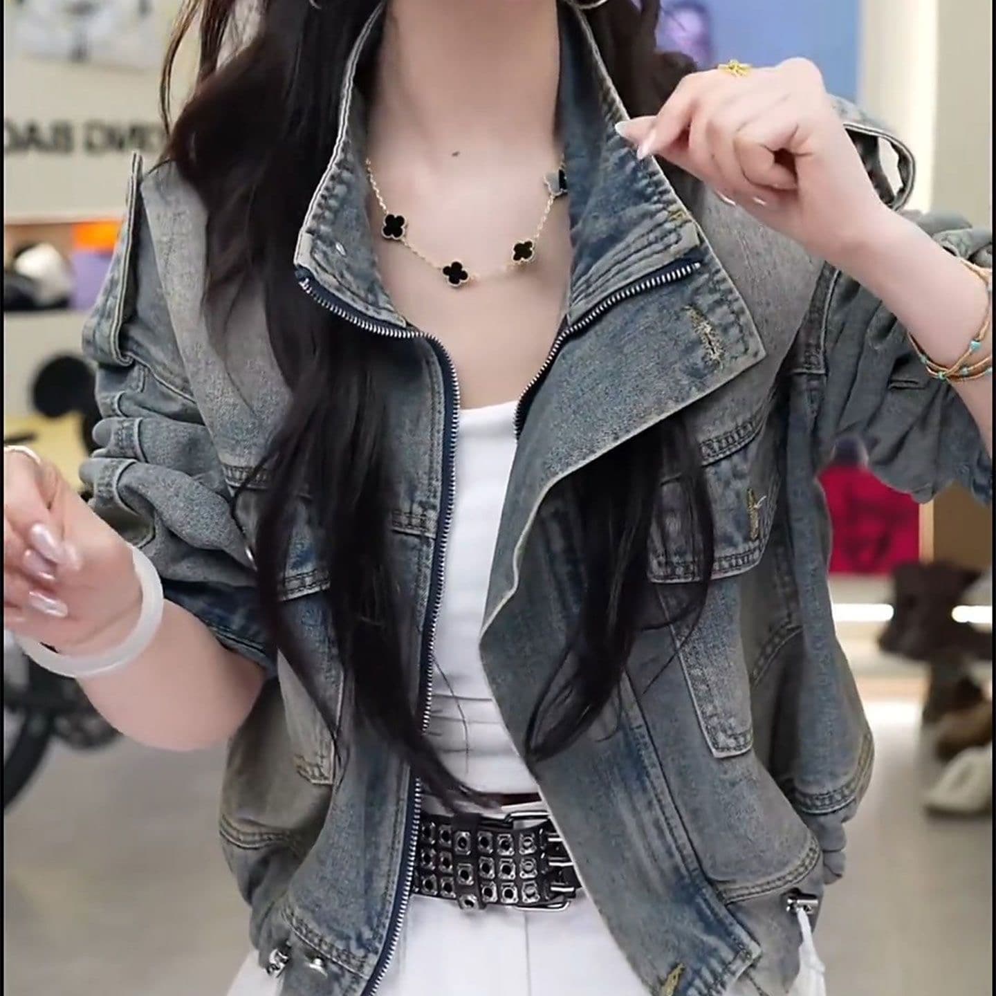 레트로 쇼트 스타일 파란색 데님 여성 코트 봄 가을 2026 새로운 슈퍼 화재 한 부서 펌프 로프 디자인 센스 맨위 재킷 이미지 4