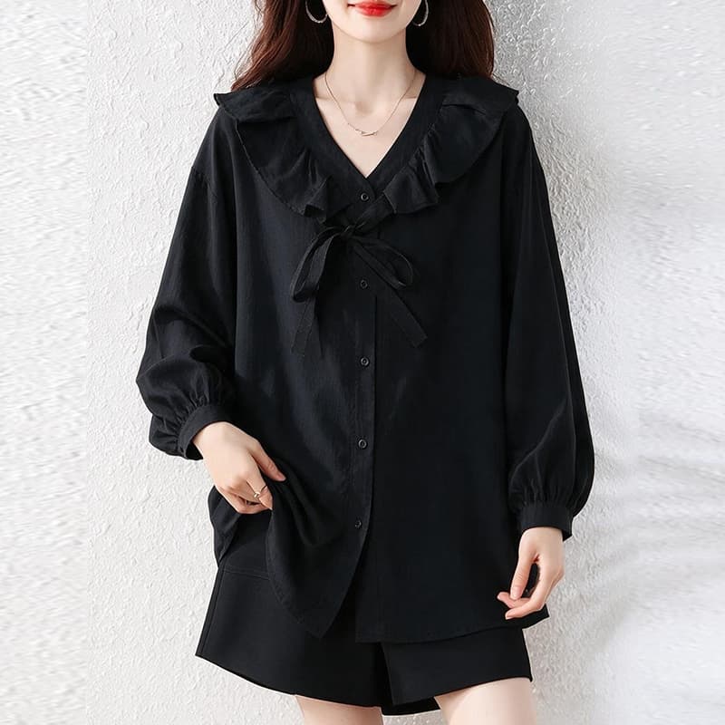 지방 mm 빅 사이즈 여성 의류 2026 년 가을 새로운 한국 스타일 루즈핏 패션 표지 고기 슬림해 보이는 셔츠 품격 맨위 이미지 4