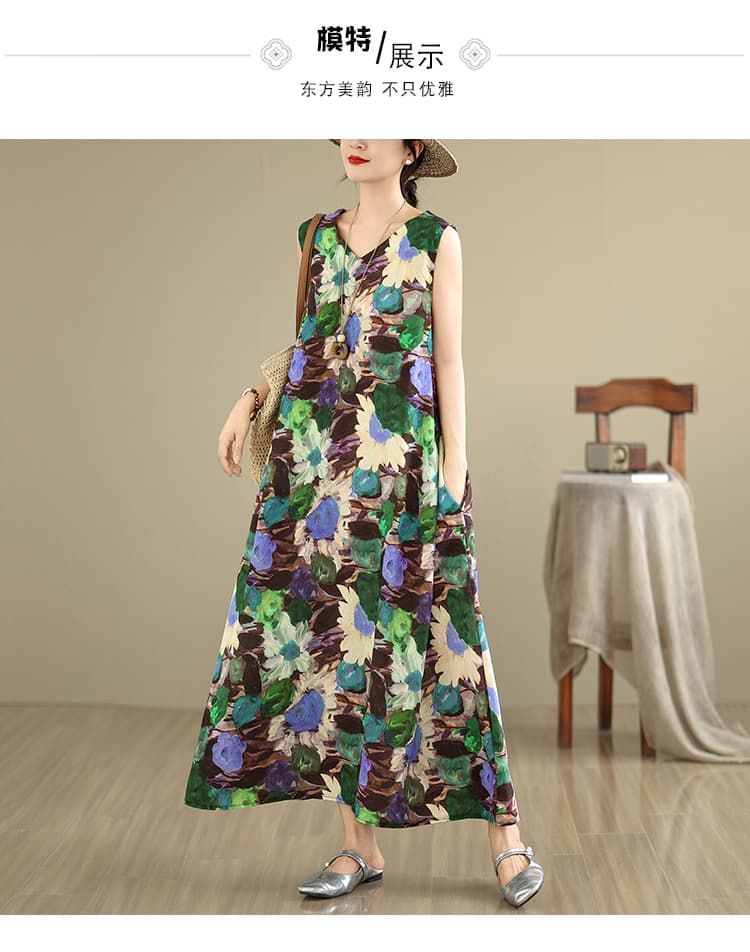 실사 2026 새로운 지방 mm 빅 사이즈 미니멀리즘 민소매 V넥 조끼 스타일 허리 수축 롱 코트 드레스 상세 이미지 9
