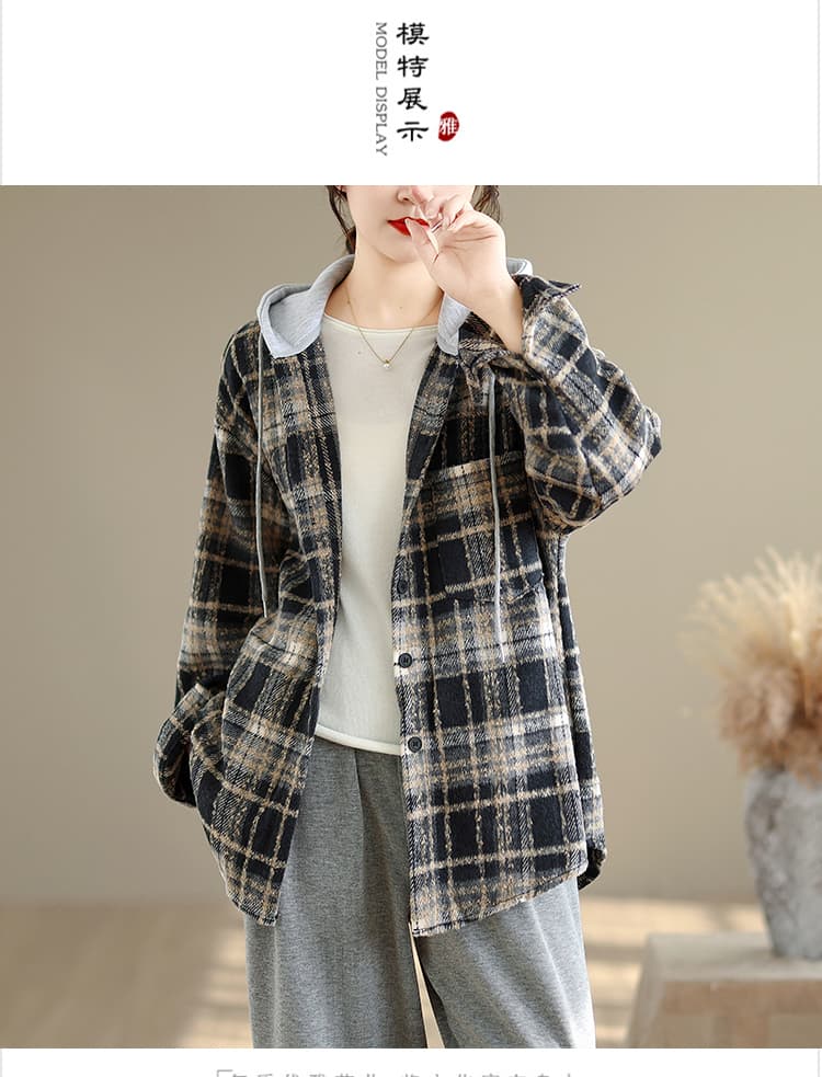 실사 레트로 홍콩 느낌 두꺼운 맨위 루즈핏 긴팔 후드 셔츠 재킷 상세 이미지 13