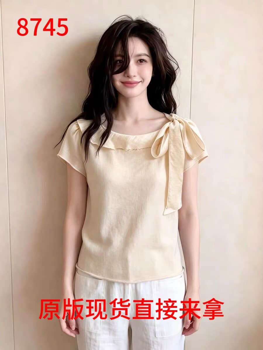빛 요리 한 바람 베이비 칼라 레이스업 쉬폰 블라우스 여성 의류 여름 새로운 반팔 슬림해 보이는 품격 얇은 스타일 디자인 센스 맨위