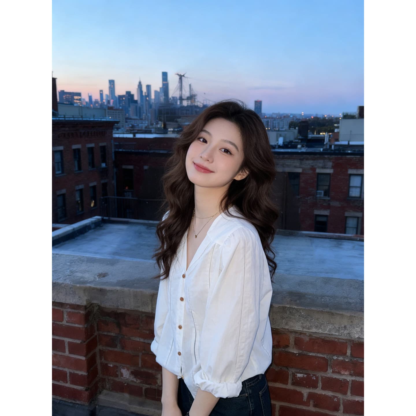 프랑스식 홀로우 아웃 V넥 화이트 수직 곡물 면 린넨 싱글 줄 버튼 맨위 여성 고급 센스 루즈핏 다용도 품격 셔츠 이미지 3