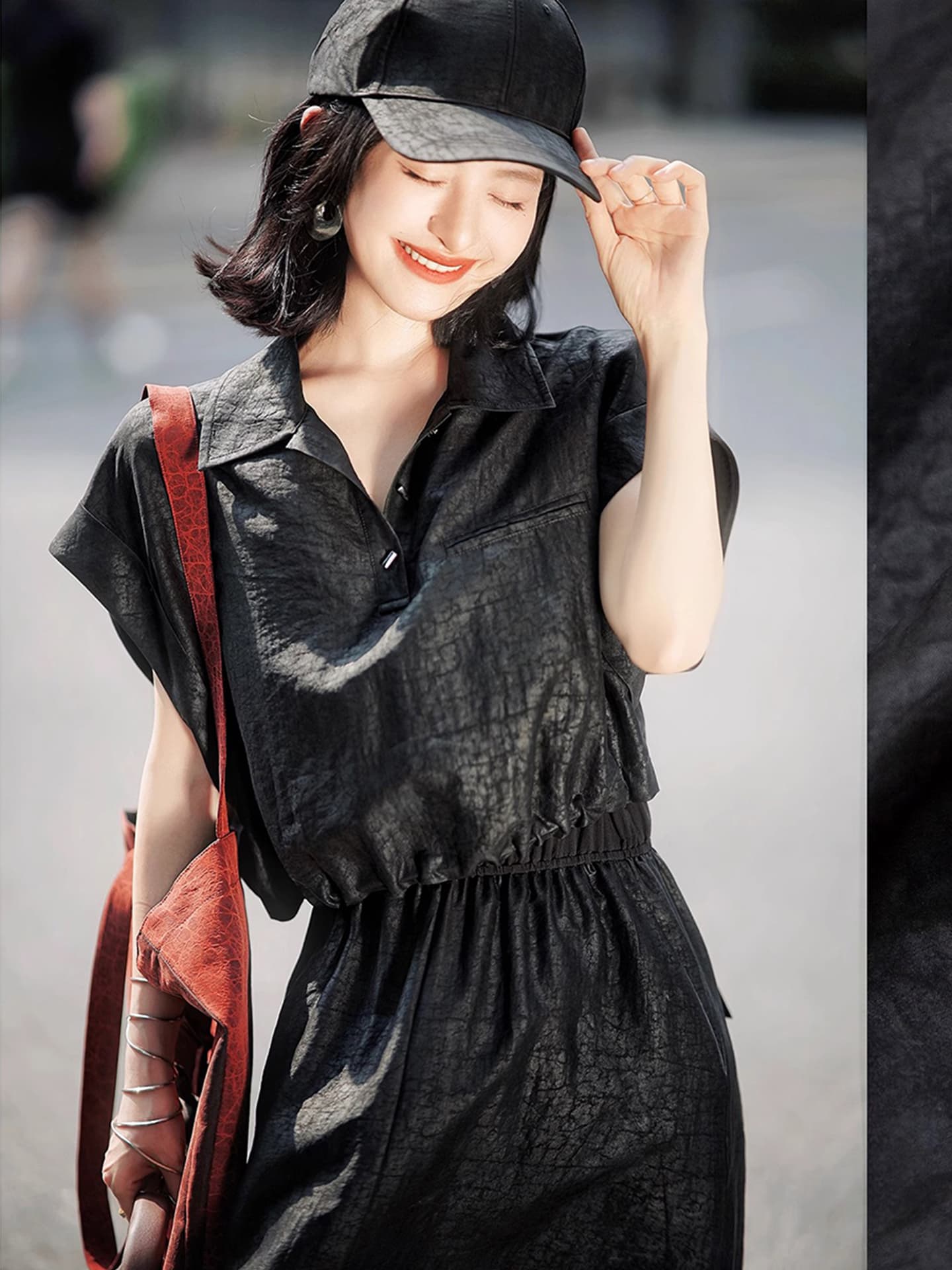 미니멀리즘 선 품격 슬림해 보이는 드레스 2026 년 거북이 균열 페이크 레이어드 롱 스커트 상세 이미지 9