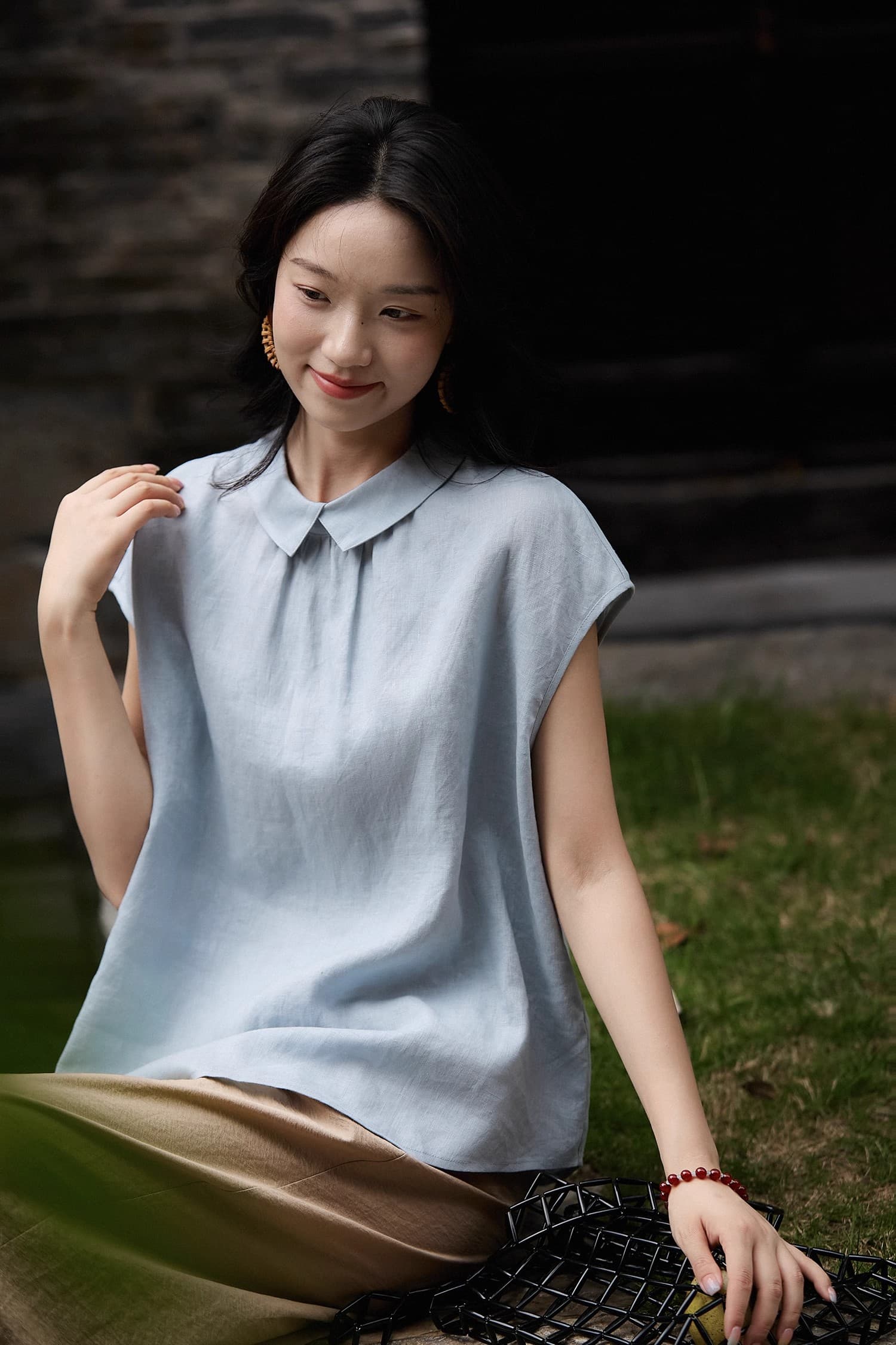 더블 착용 翻翻 음악 연령 감소 베이비 칼라 전후 착용 민소매 작은 맨위 여성 이미지 2