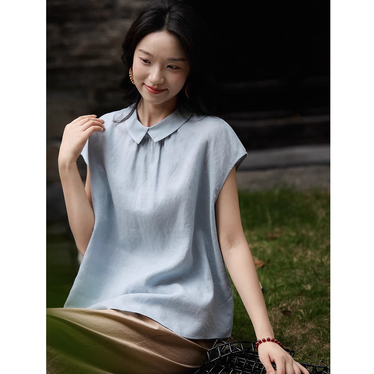 더블 착용 翻翻 음악 연령 감소 베이비 칼라 전후 착용 민소매 작은 맨위 여성 상세 이미지 29
