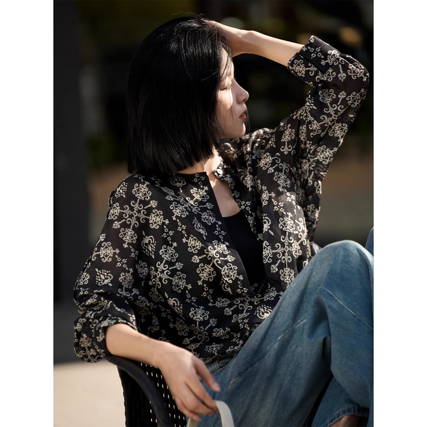 레트로 공동 블랙 하단 프린트 출퇴근 세련된 긴팔 펌프 로프 맨위 셔츠 25 가을 이미지 5