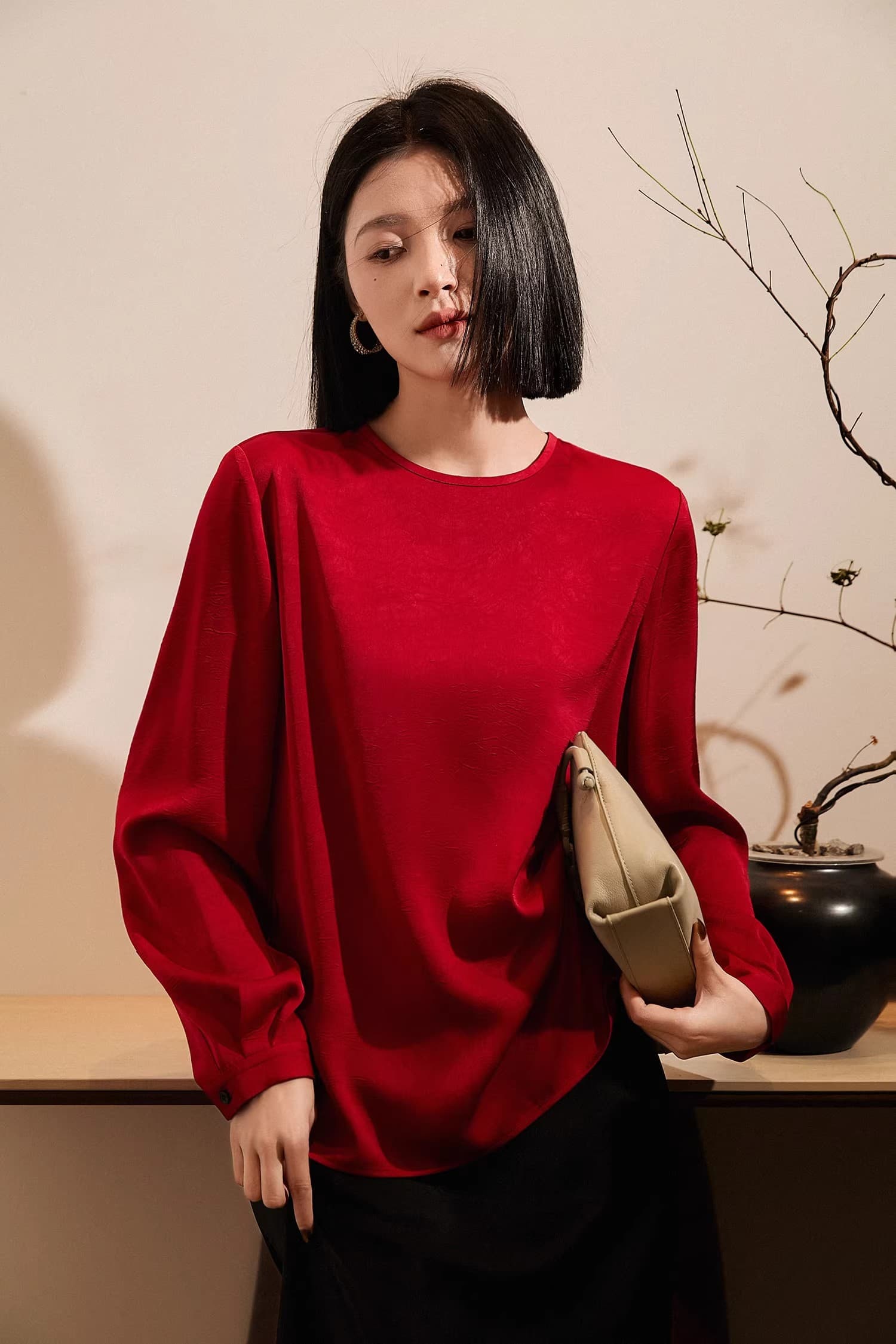 술에 취한 수달 매실을 찾기 위해 눈 속을 걷다 주름 질감 동양의 아름다움 품격 라운드 넥 작은 맨위 여성 새로운 상세 이미지 19