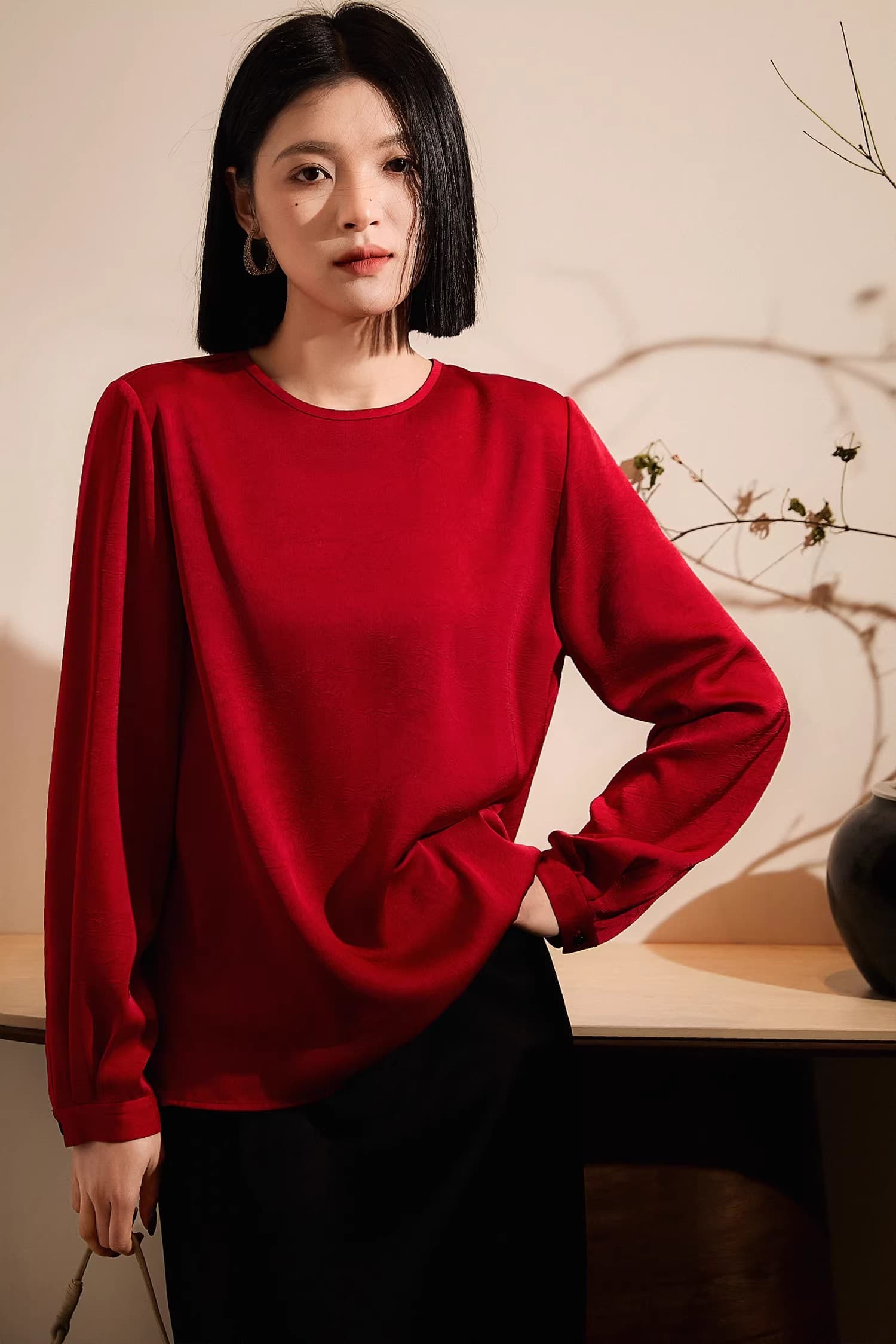 술에 취한 수달 매실을 찾기 위해 눈 속을 걷다 주름 질감 동양의 아름다움 품격 라운드 넥 작은 맨위 여성 새로운 상세 이미지 20