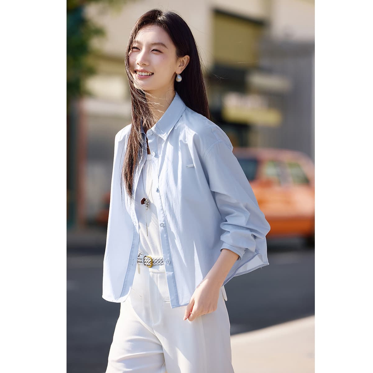 miu 부서 백퍼센트 셔츠 26 봄 생선뼈 측면 디자인 센스 캐주얼 맨위 이미지 3
