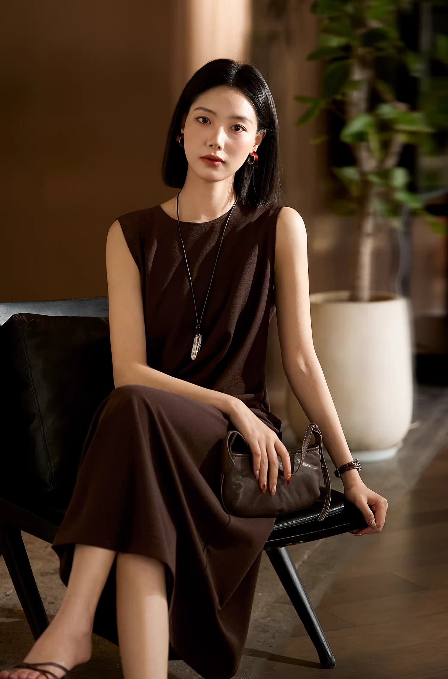 작은 허리 좋은 3 차원 겹침 Pleat 드레스 아니요 인내심있는 슬림해 보이는 민소매 허리 수축 치마 26 봄 새로운 상세 이미지 6