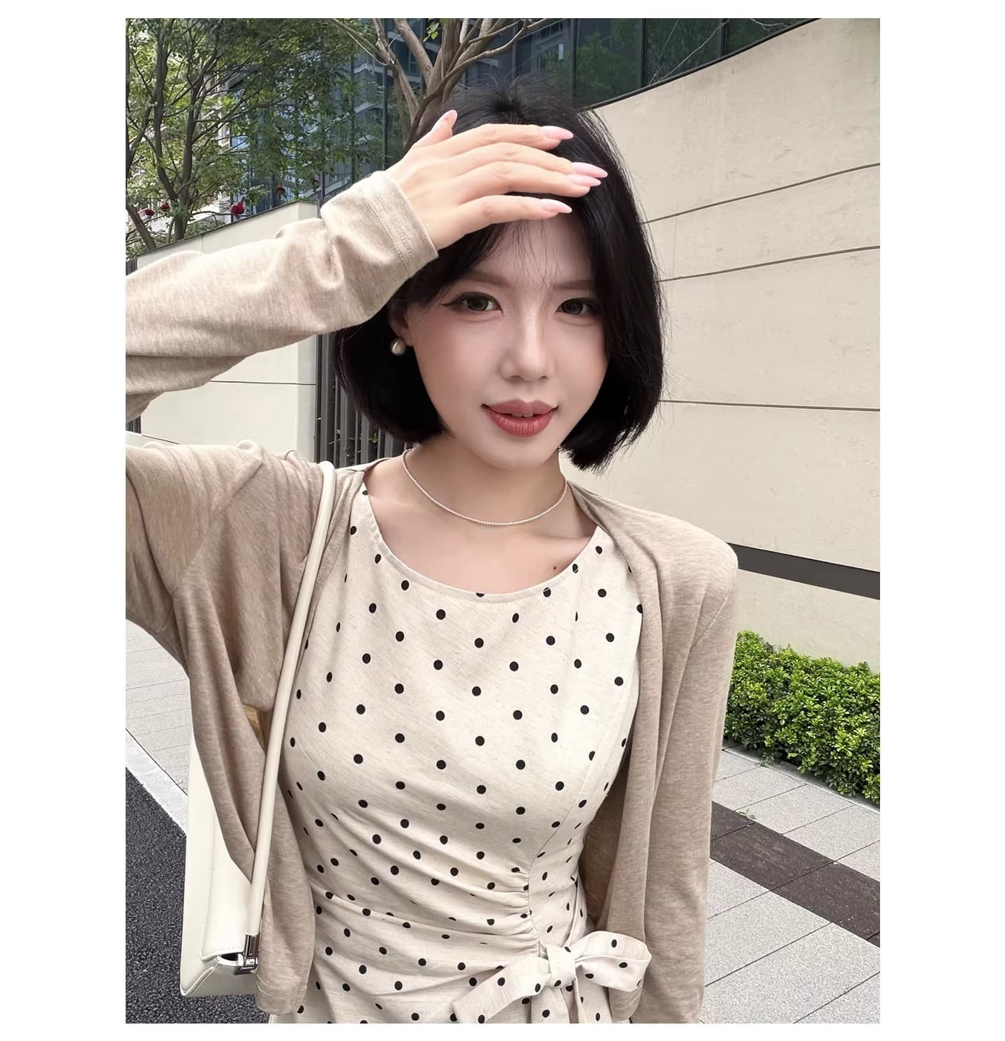 아마 민소매 도트 무늬 조끼 여성 드레스 2026 여름 꼬집기 허리 슬림해 보이는 치마 상세 이미지 4