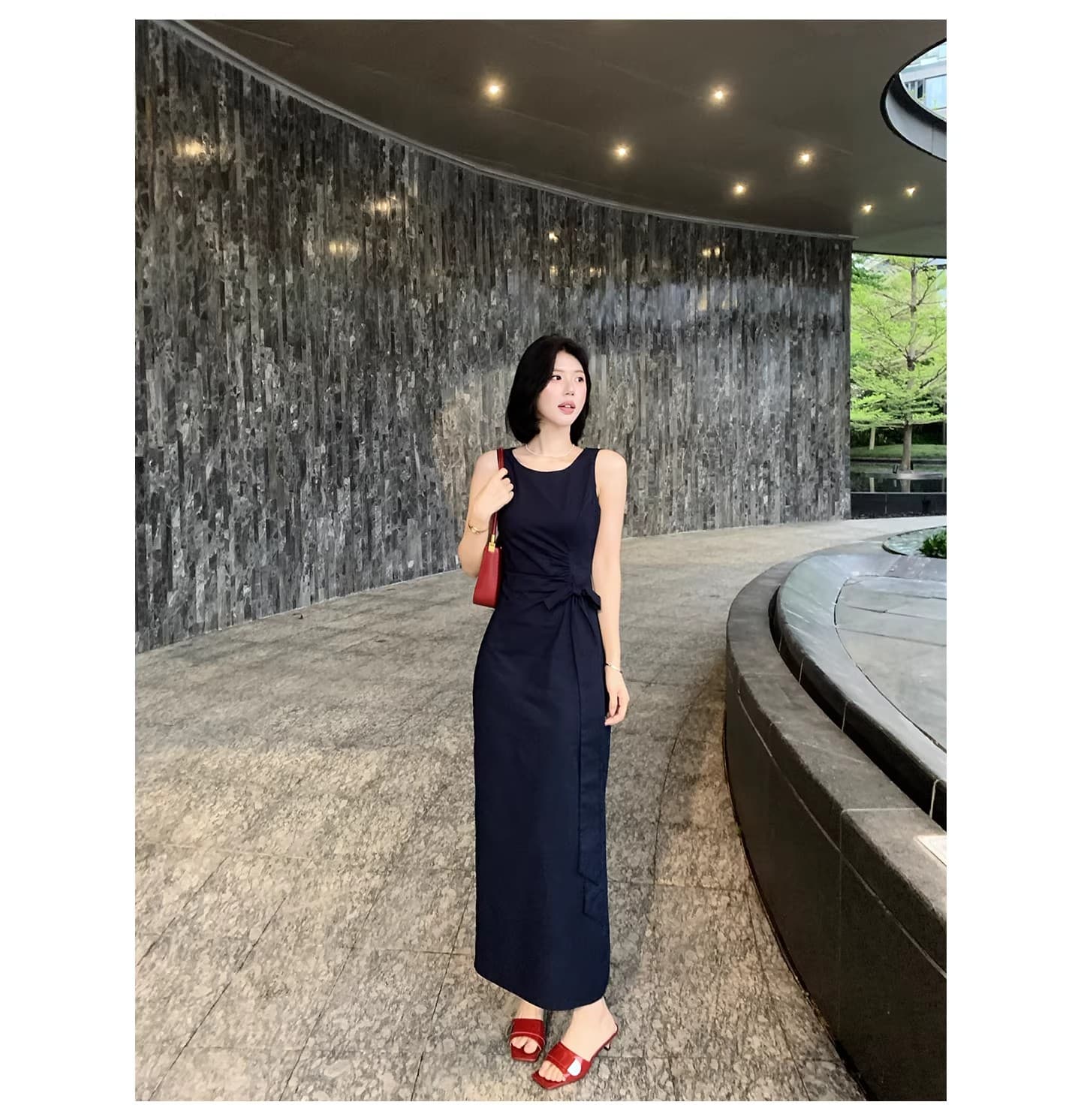 아마 민소매 도트 무늬 조끼 여성 드레스 2026 여름 꼬집기 허리 슬림해 보이는 치마 상세 이미지 8