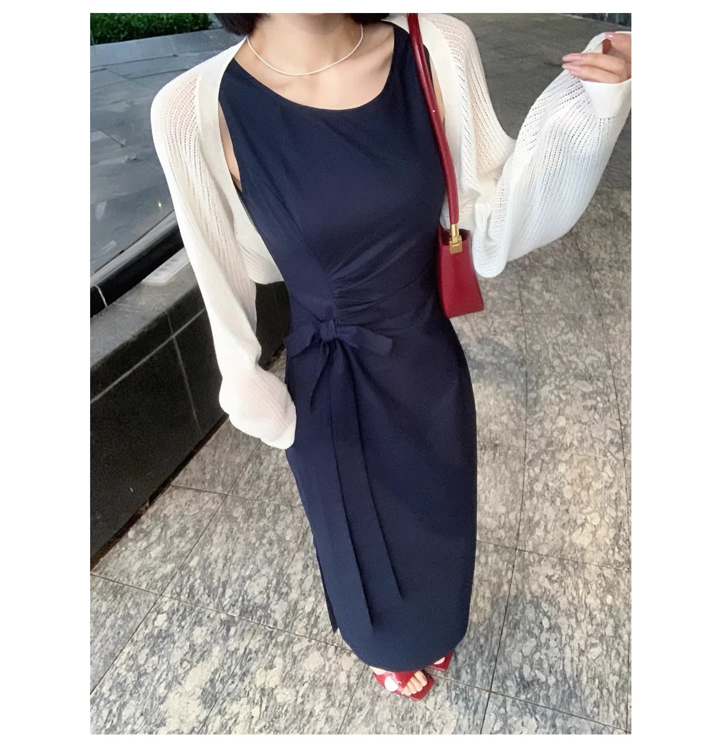 아마 민소매 도트 무늬 조끼 여성 드레스 2026 여름 꼬집기 허리 슬림해 보이는 치마 상세 이미지 9